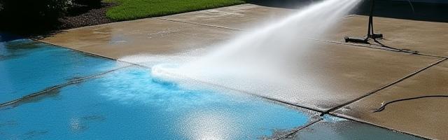 Pressure washer cleaning a dirty driveway, symbolizing pressure washing service.